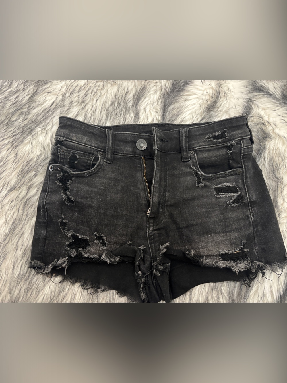 American Eagle Outfitters Black Distressed High-Rise Jean Shorts